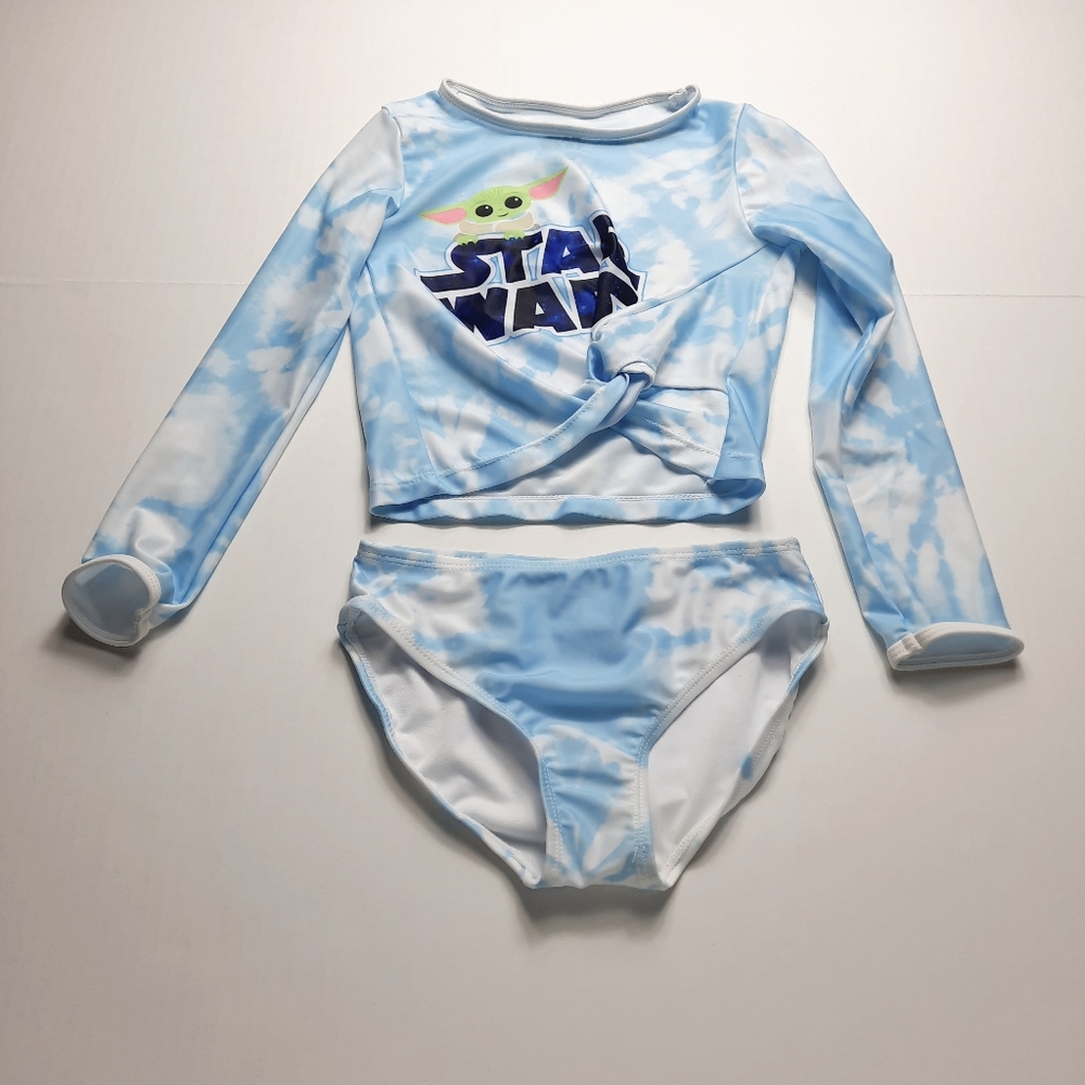 Little Girls Swimwear Rash Guard 2 Piece Set Size Small Blue White Tie Dye